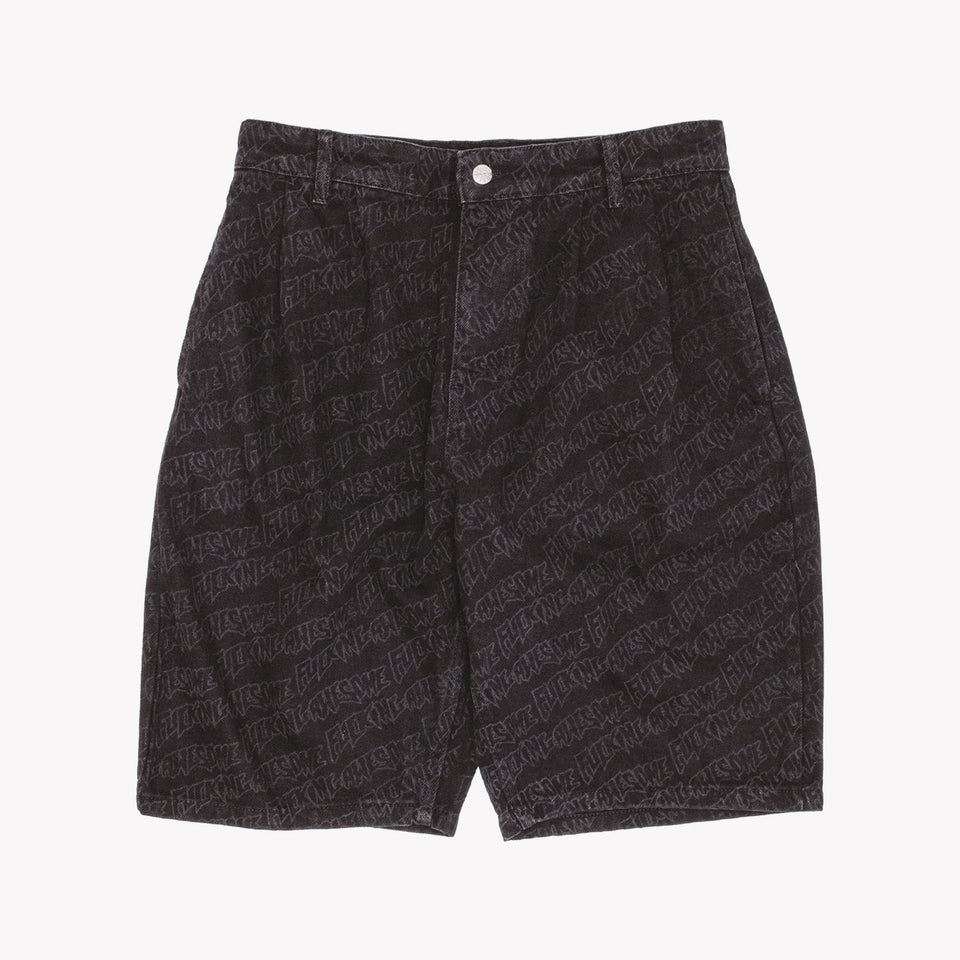 Baggy Pleated Denim Laser Stamp Shorts
