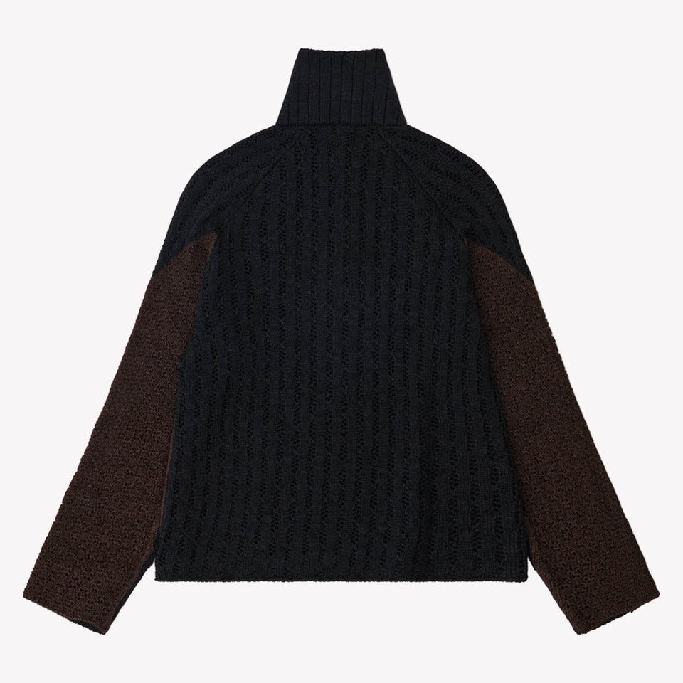 Flower stitch turtleneck Zip Up Knit