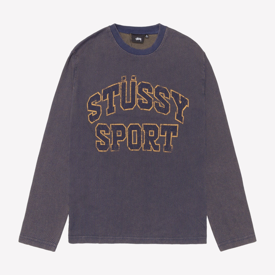 2 Tone Cotton Mesh  LS Crew Navy