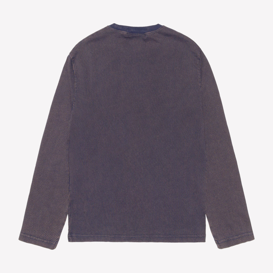 2 Tone Cotton Mesh  LS Crew Navy