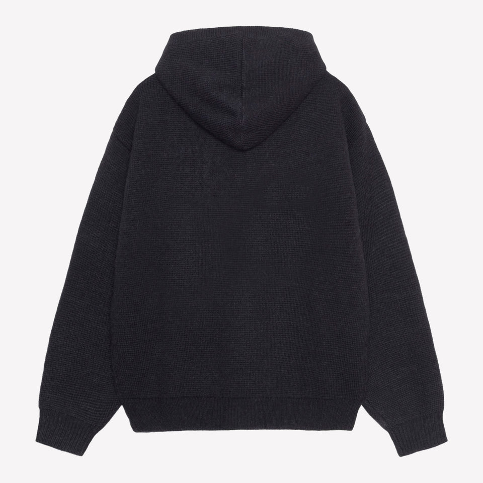 Felt Patch Knit Hood Black